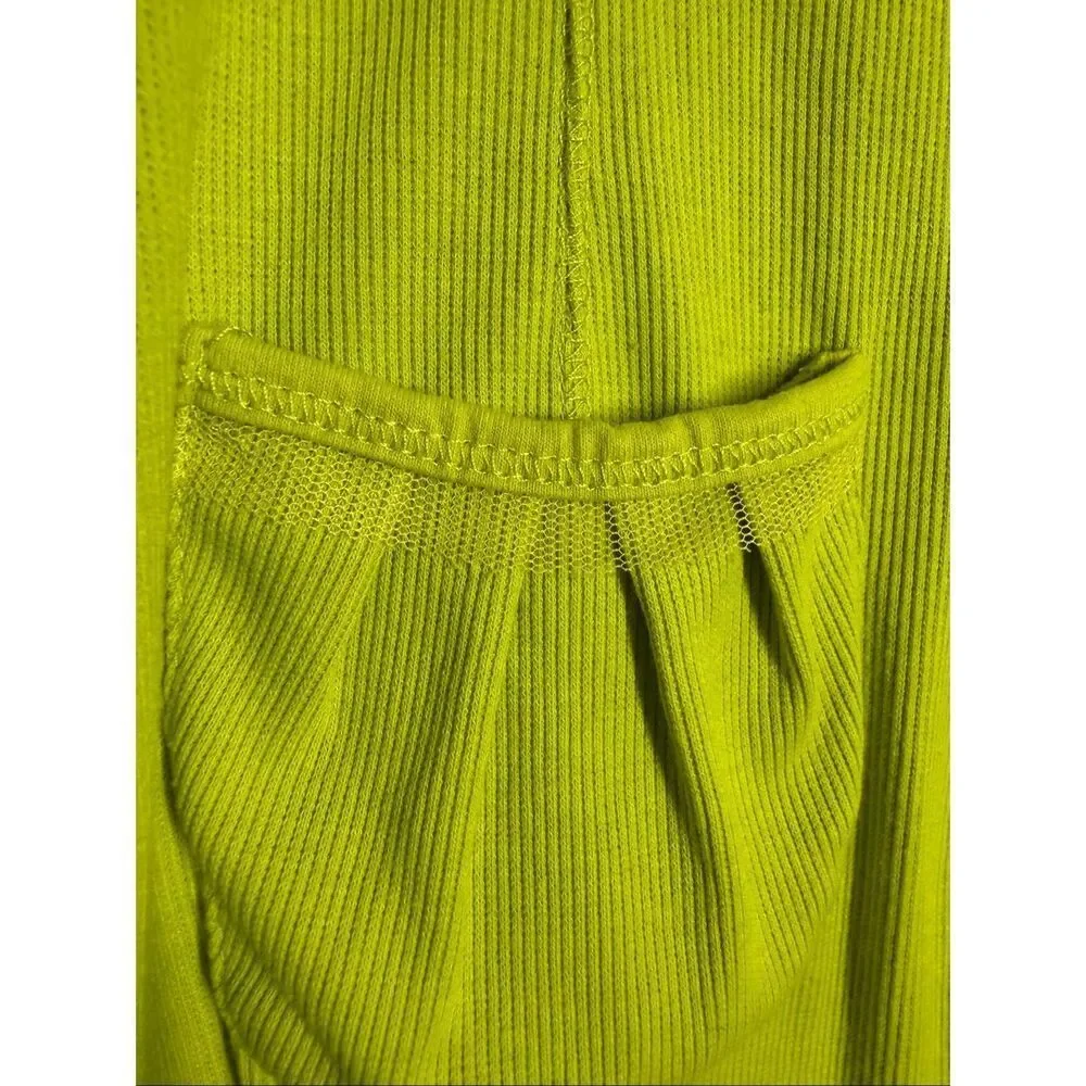 Melrose Chic Women’s Cardigan Size L Neon Green Ribbed Button Front Stretch Top
